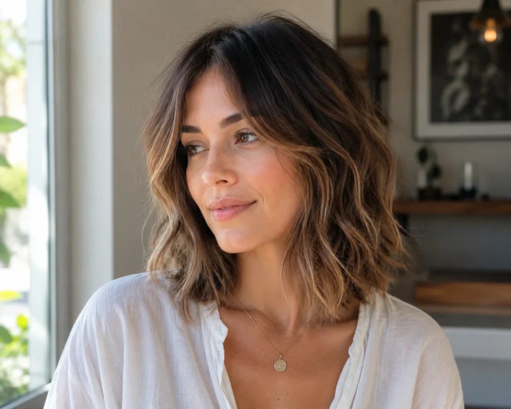 17 Cool Short Haircuts for Women That Are Heatwave Approved This Summer 6 Wavy lob haircut brushing the collarbone, an easy summer short haircut for women