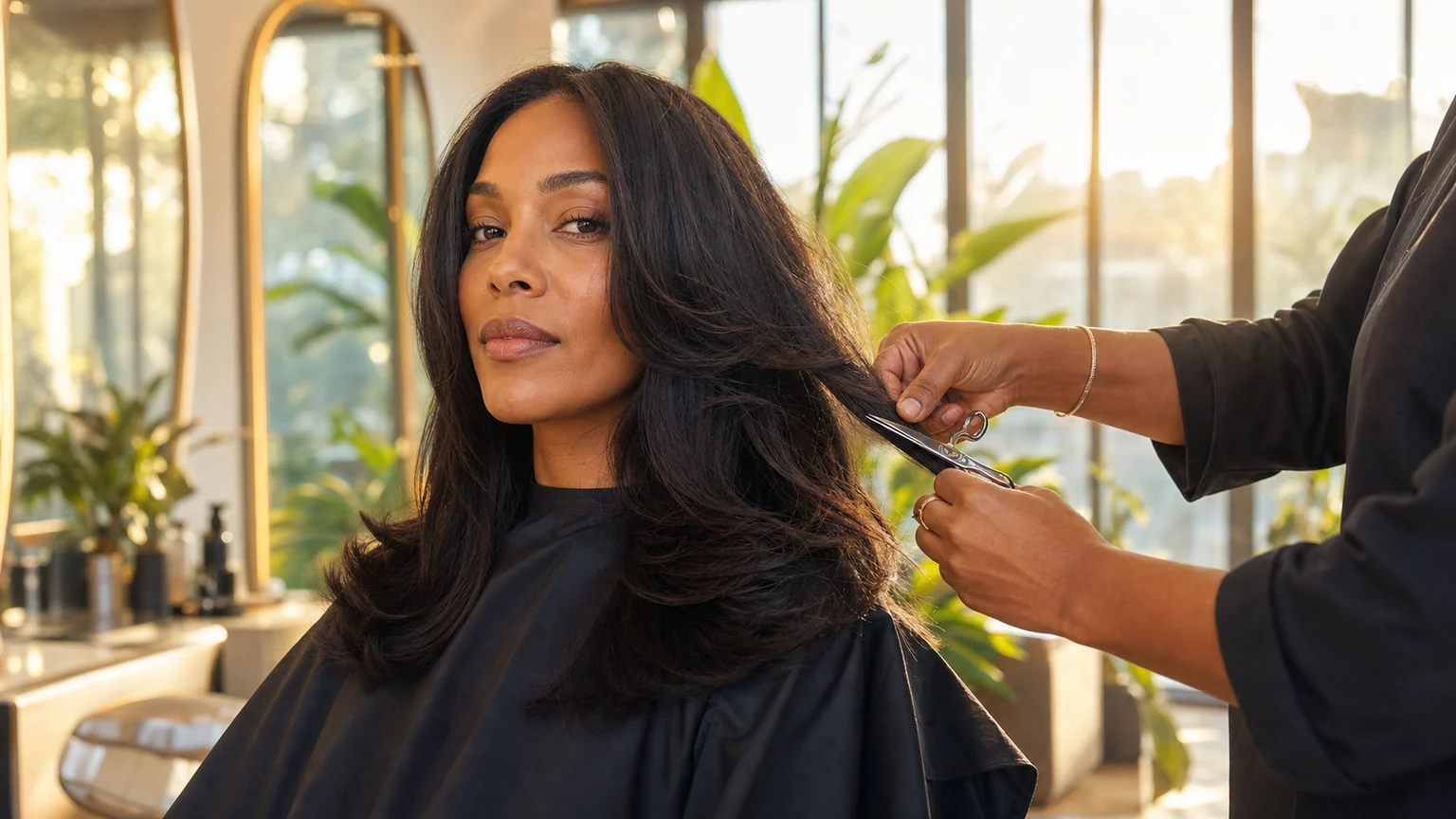 Best haircut for your face shape women, woman at a salon choosing a flattering cut in 2026