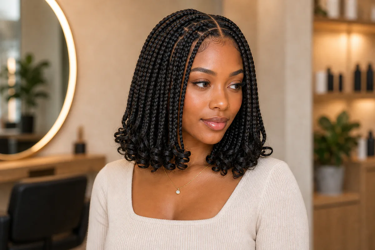 braided bob with French curl ends