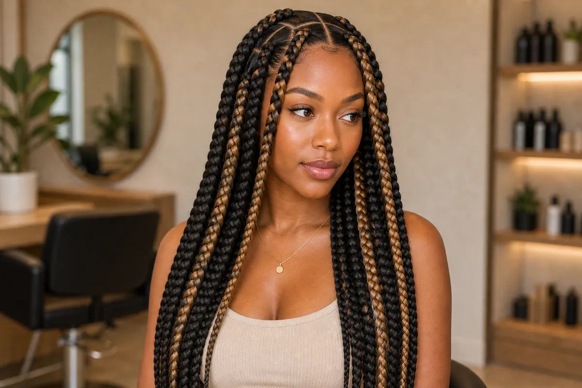 jumbo box braids with caramel highlights