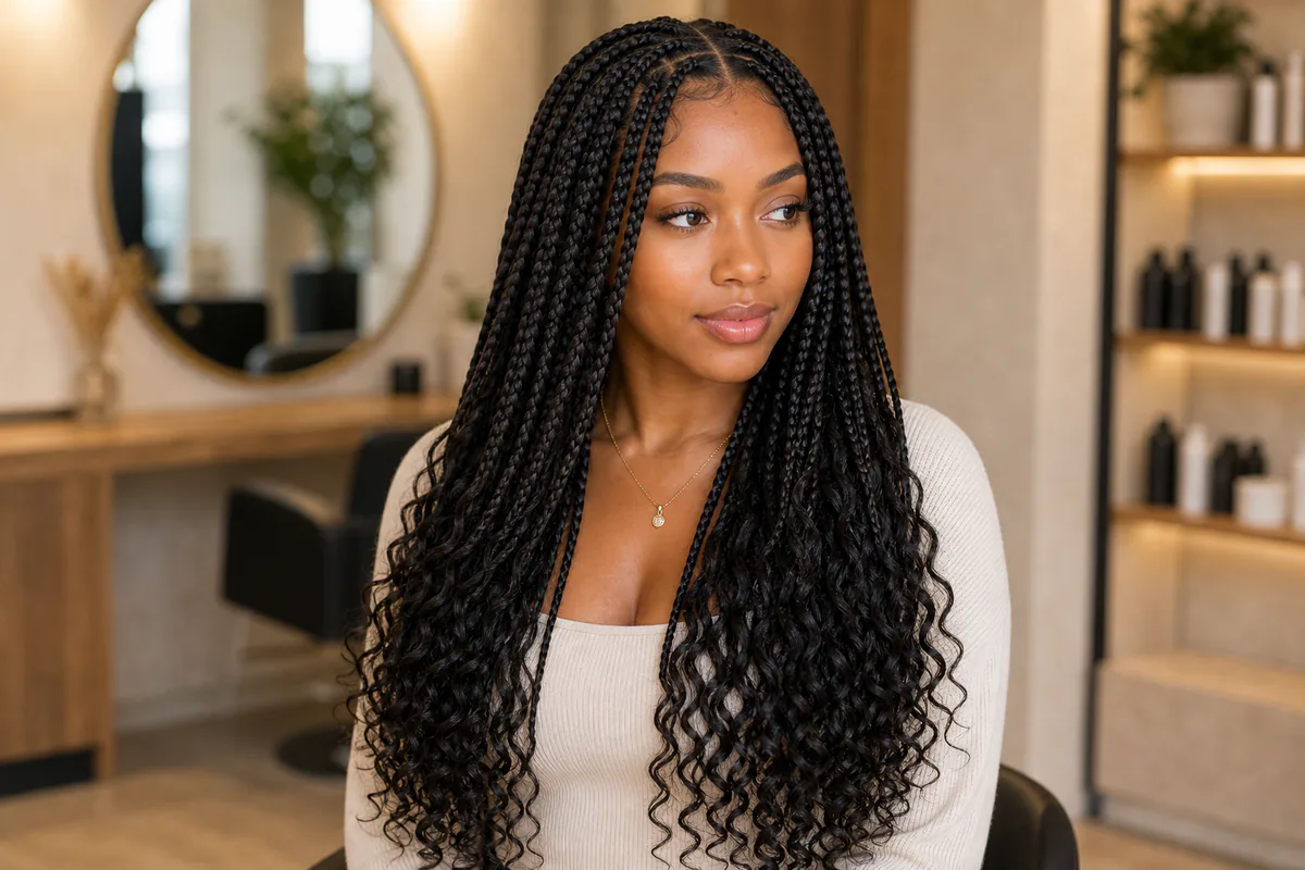 knotless box braids with curly ends
