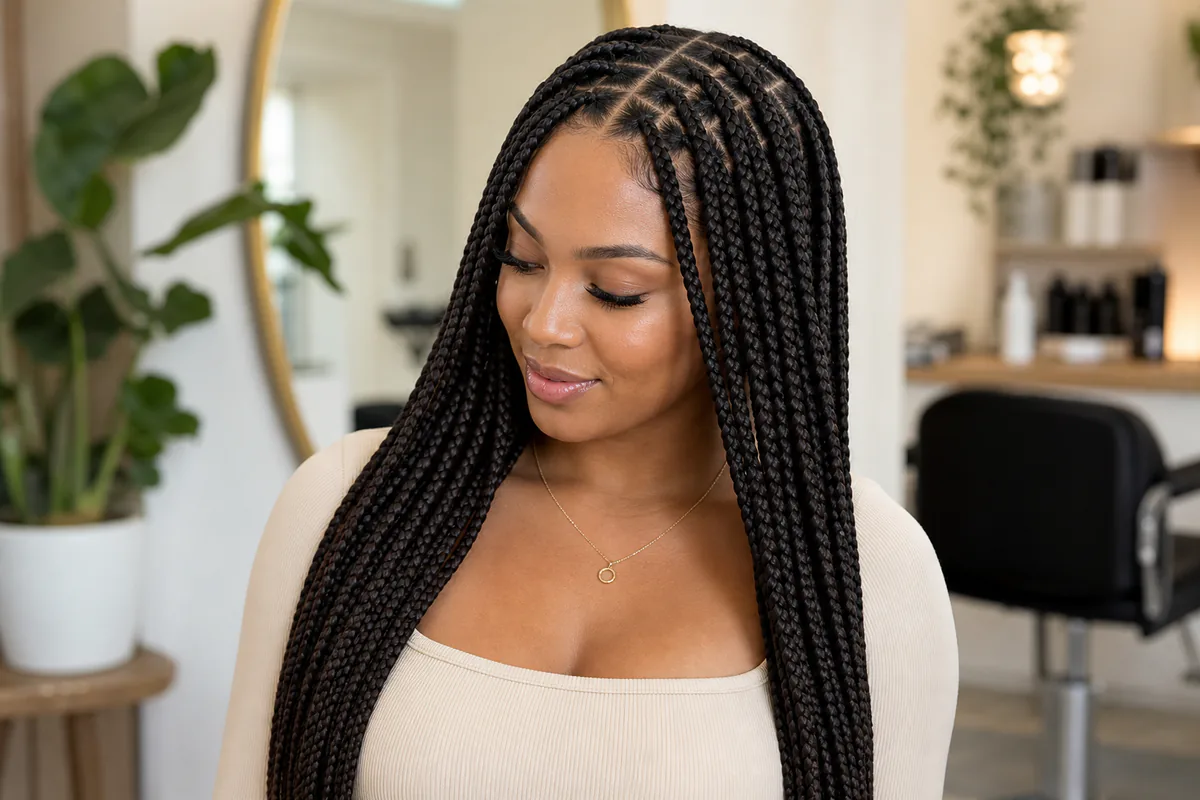 medium knotless box braids hairstyle