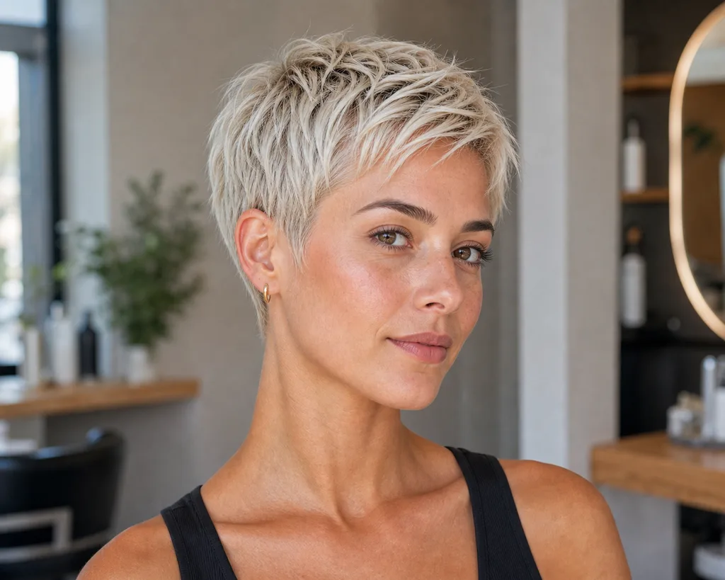 17 Cool Short Haircuts for Women That Are Heatwave Approved This Summer 12 Bleached pixie haircut in soft platinum blonde, a bold short haircut for women in summer