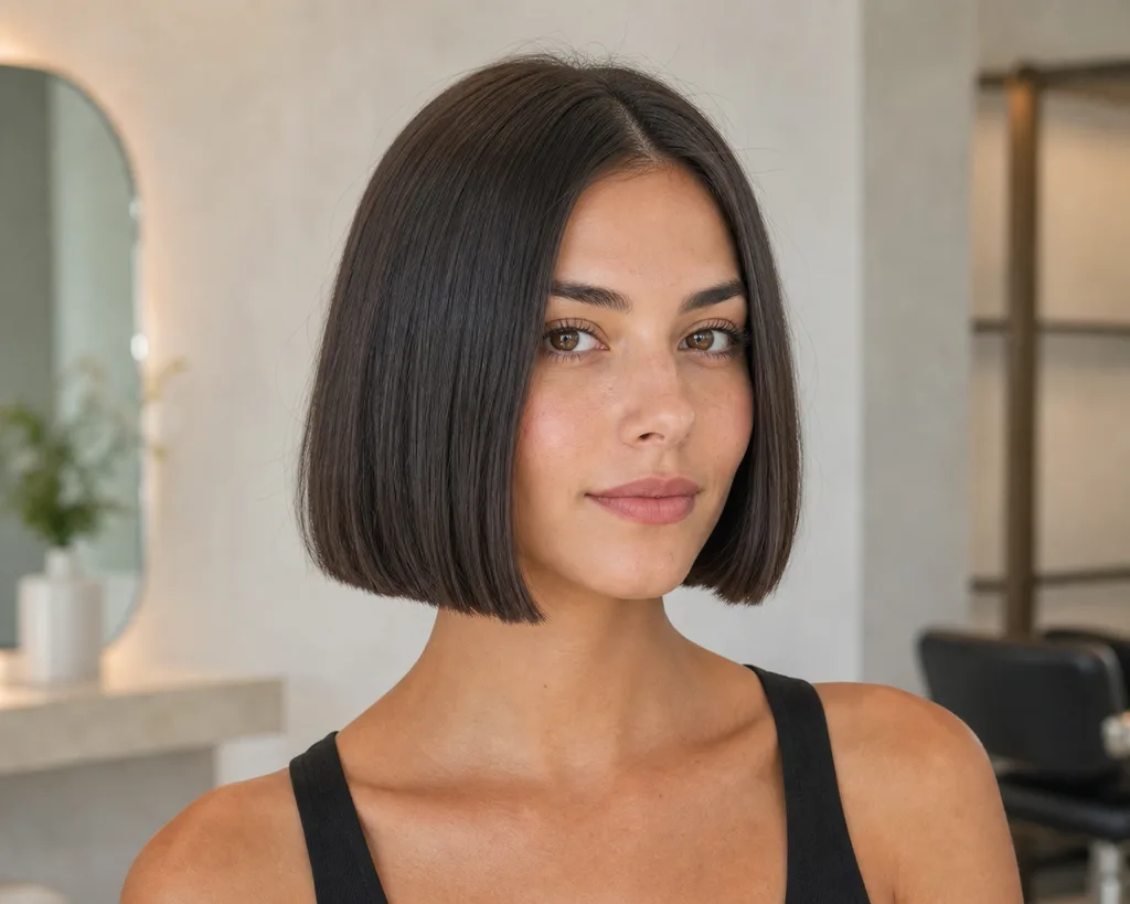 17 Cool Short Haircuts for Women That Are Heatwave Approved This Summer 4 Blunt bob haircut with one clean polished line, a sleek short summer haircut for women