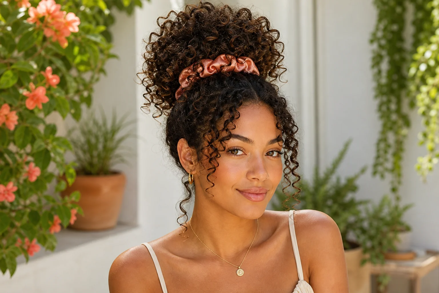 Easy Summer Hairstyles for Naturally Curly Hair 3 pineapple bun hairstyle for curly hair in summer