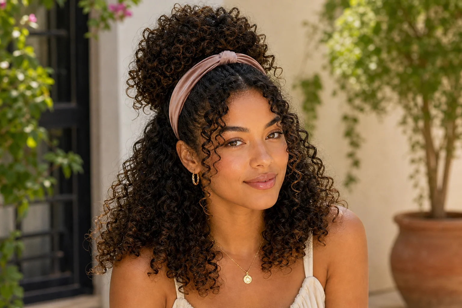 Easy Summer Hairstyles for Naturally Curly Hair 7 half-up puff hairstyle for curly hair summer