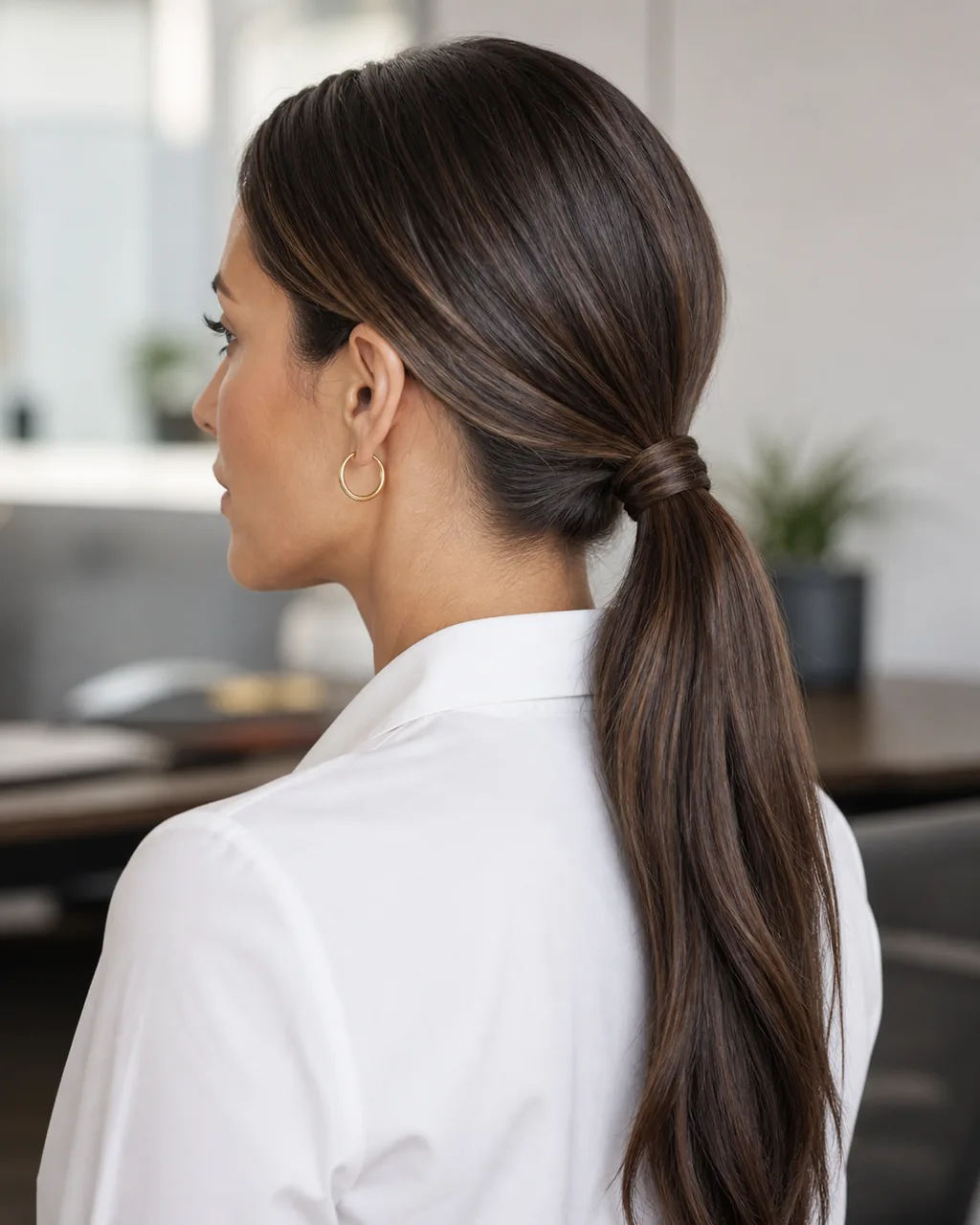 Easy Work Hairstyles for Long Hair That Look Polished 3 polished low ponytail for long work hair