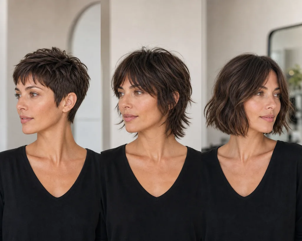 25 Flattering Pixie Cuts for Every Face Shape (2026) 15 pixie cut grow-out stages from short pixie to bixie to bob