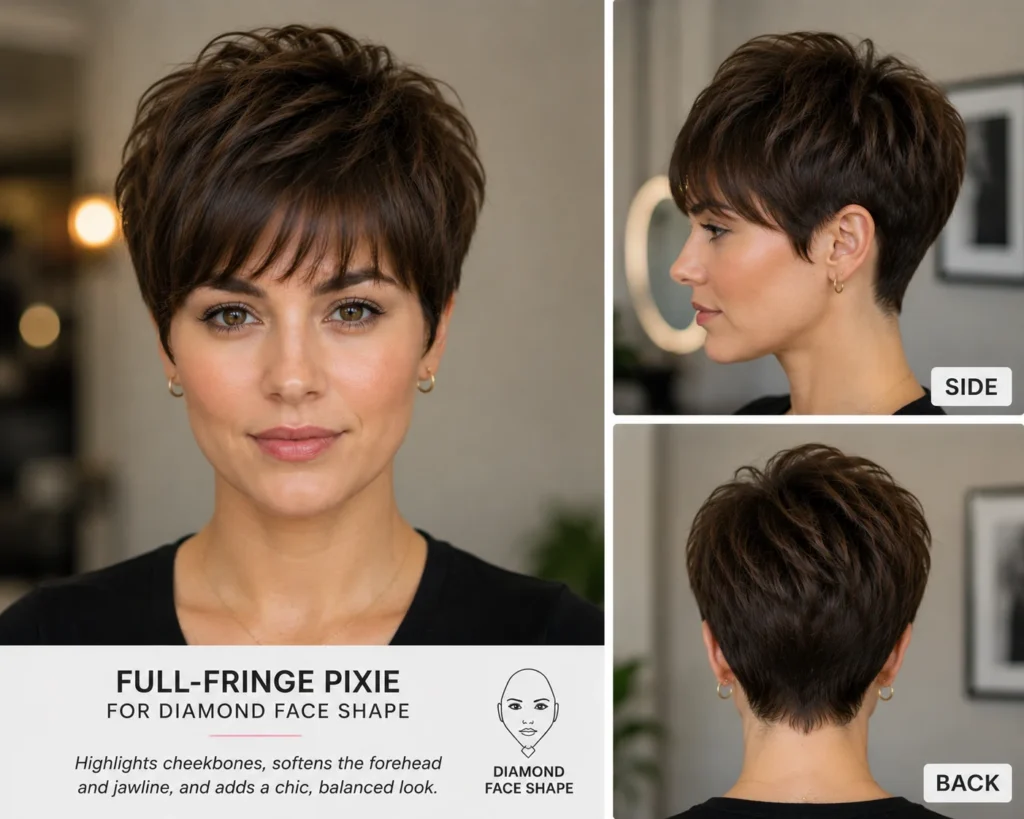 25 Flattering Pixie Cuts for Every Face Shape (2026) 7 pixie cuts for diamond faces full-fringe pixie
