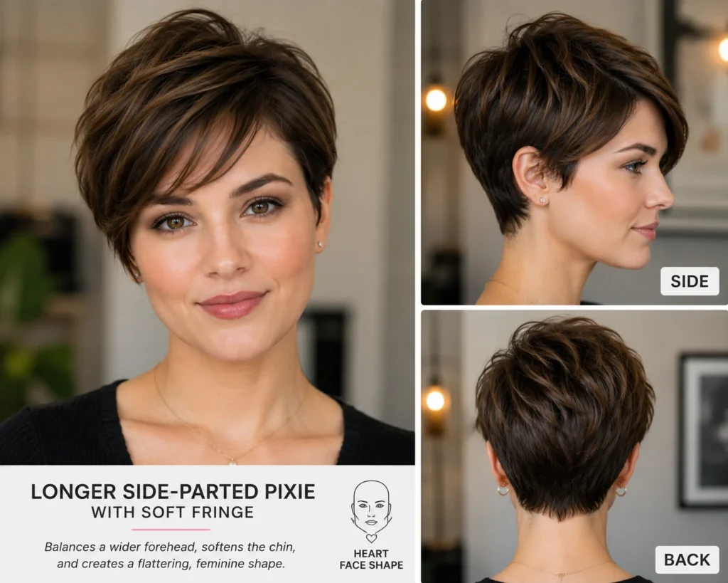 25 Flattering Pixie Cuts for Every Face Shape (2026) 6 pixie cuts for heart-shaped faces long pixie with side fringe