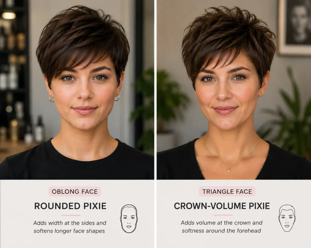 25 Flattering Pixie Cuts for Every Face Shape (2026) 8 pixie cuts for long and triangle faces rounded pixie and crown-volume pixie