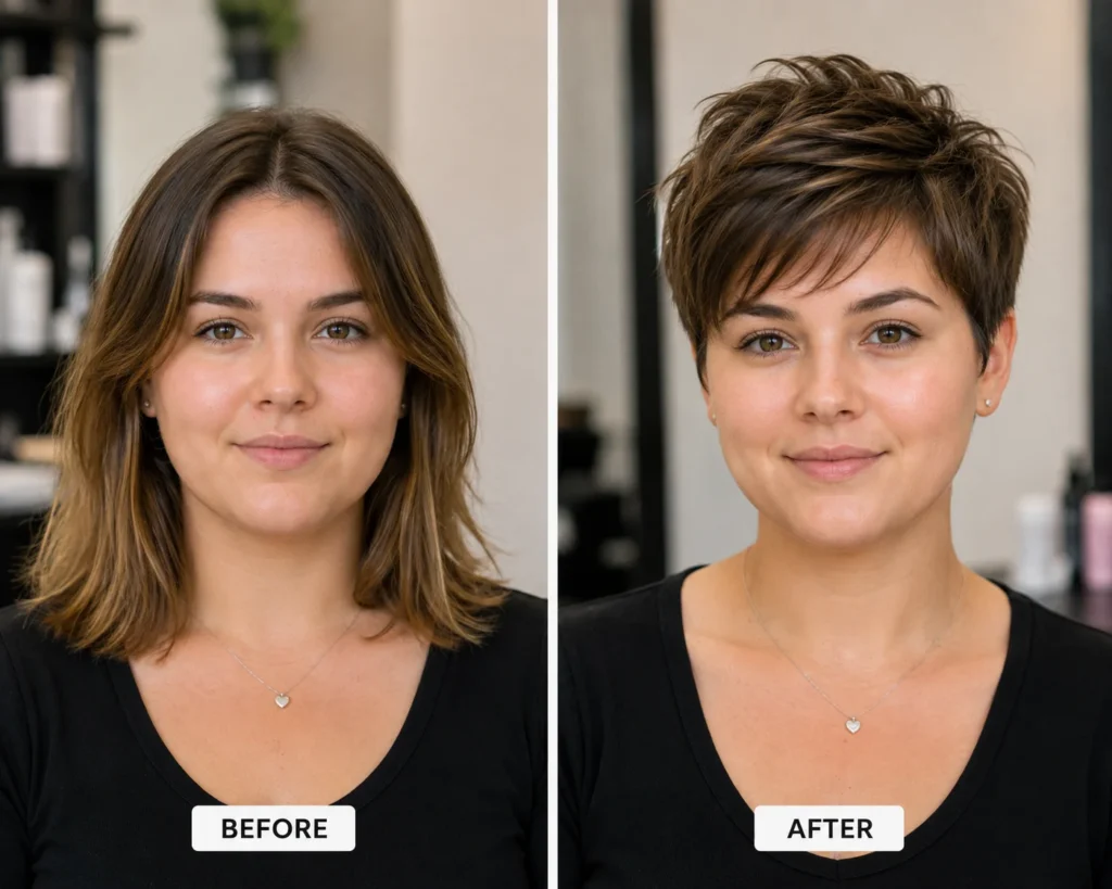 25 Flattering Pixie Cuts for Every Face Shape (2026) 3 pixie cuts for round faces voluminous textured crop and side-swept pixie
