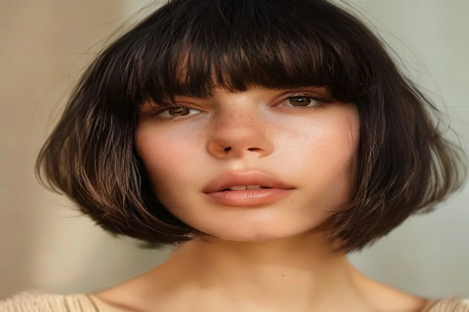 short bob haircut with curtain bangs