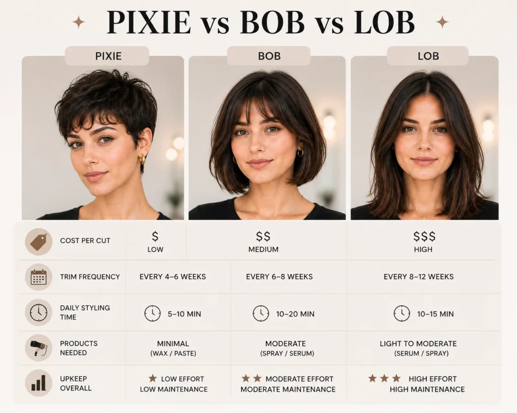 30 Short Haircuts for Women That Are Effortlessly Chic for Every Face Shape 9 short haircut cost and maintenance comparison pixie bob lob