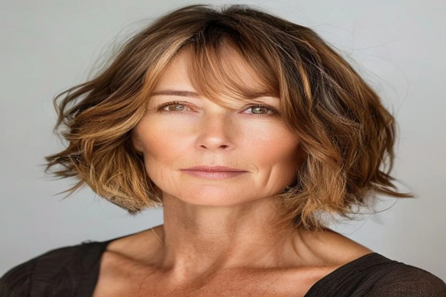 22 Short Haircuts for Women Over 50 That Look Modern 8 layered bob for women over 50 with wavy hair