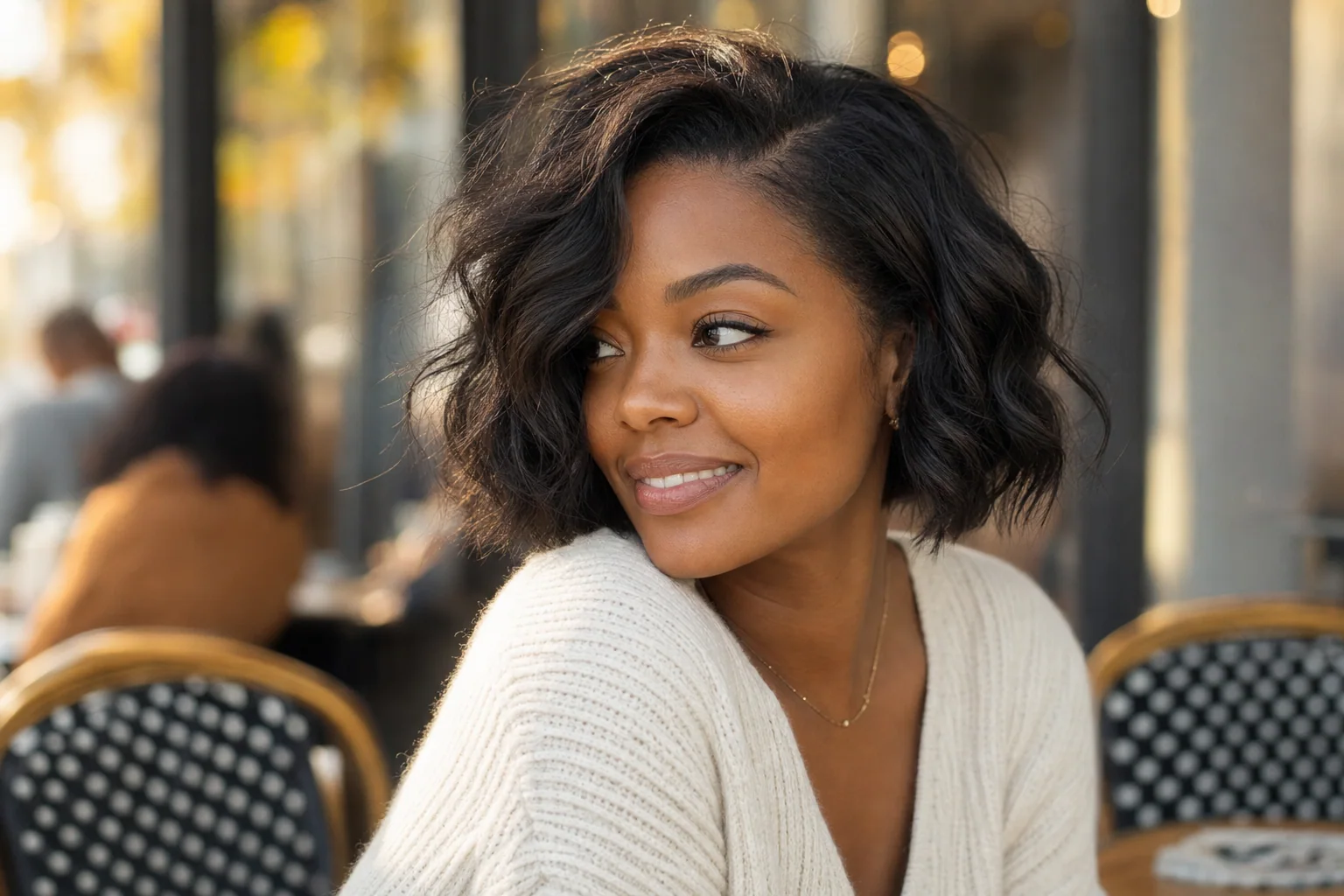 18 Short Hairstyles for Fine Hair That Add Instant Volume 12 tousled wavy bob with off-center part for fine hair with soft movement and volume