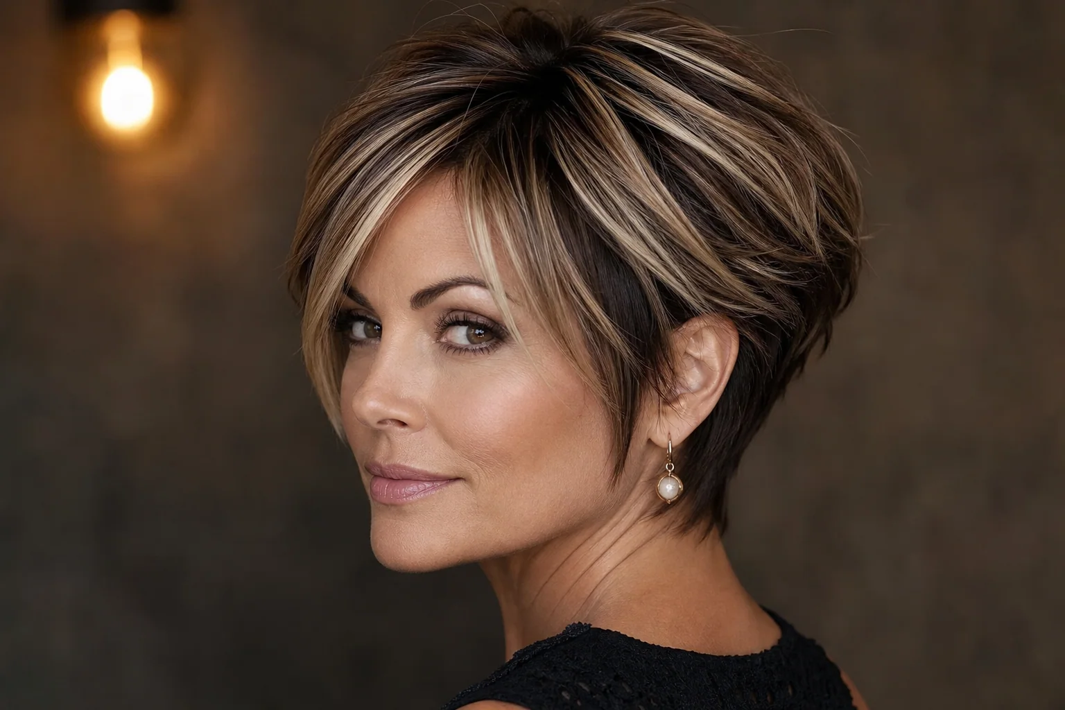 18 Short Hairstyles for Fine Hair That Add Instant Volume 16 two-tone stacked bixie with highlights for fine hair adding depth and volume