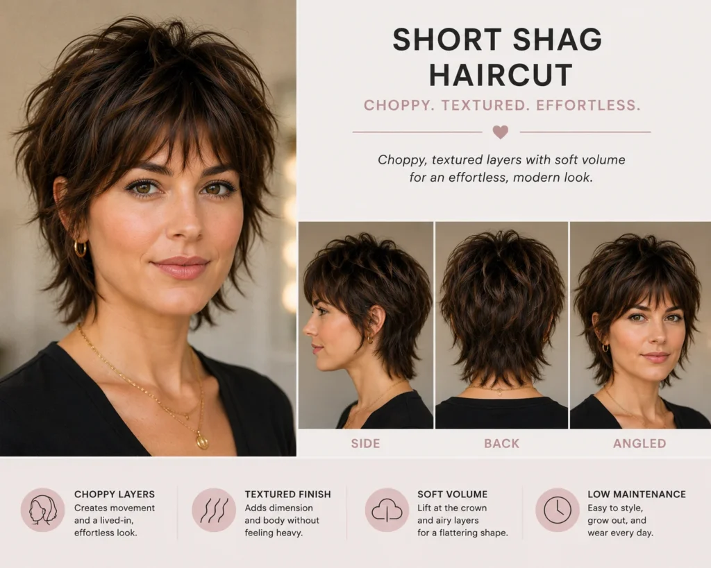 12 Short Shaggy Haircuts for Women That Are Trending Right Now 2 short shag haircut for women with choppy textured layers and soft volume