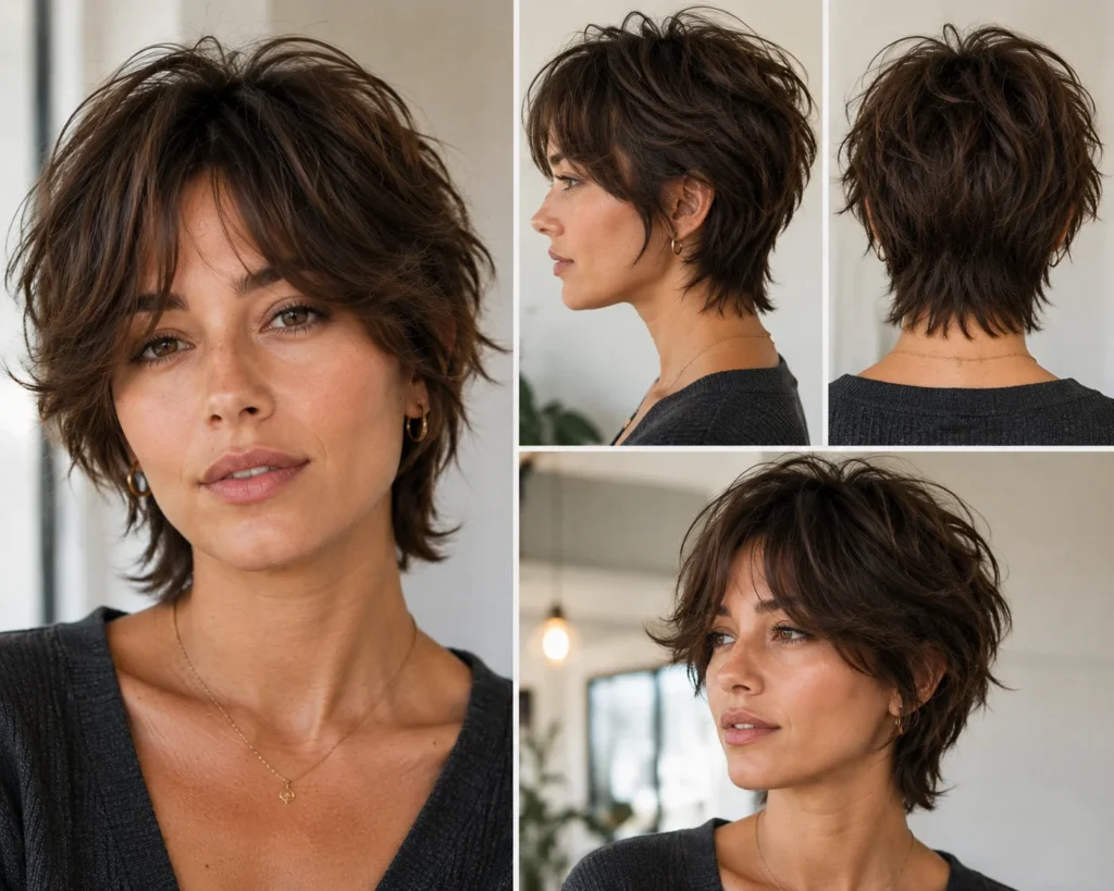 12 Short Shaggy Haircuts for Women That Are Trending Right Now 5 short shag haircut with curtain bangs sweeping toward the cheekbones