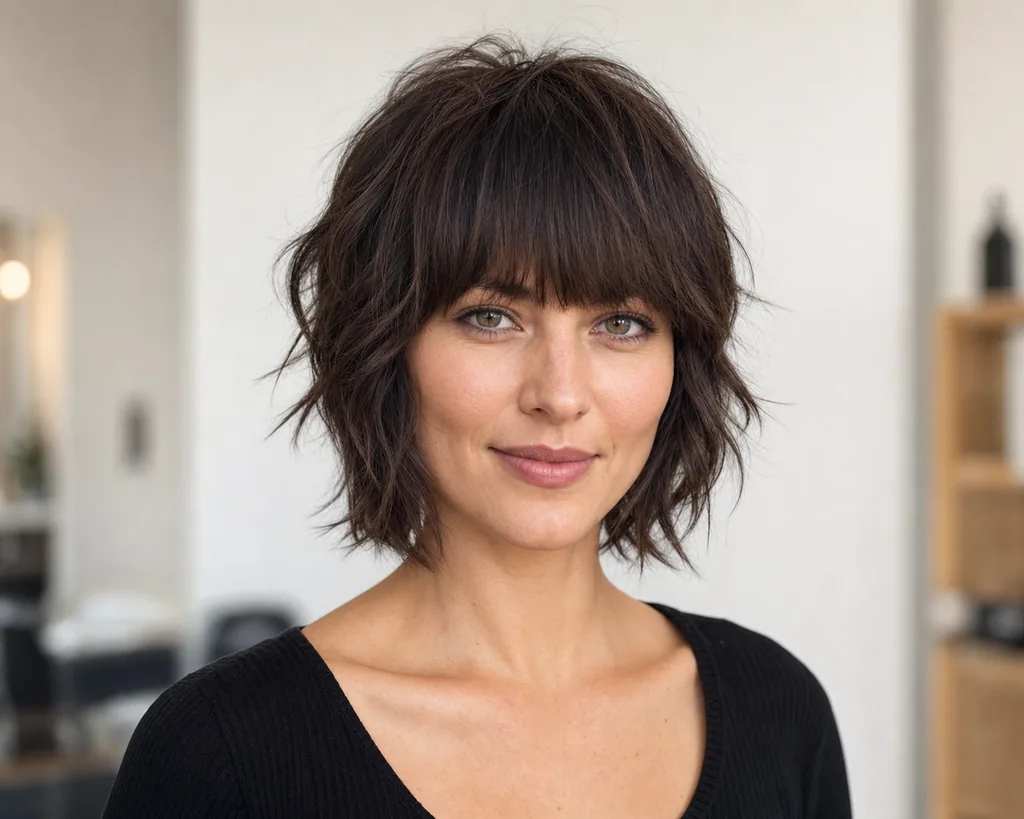 12 Short Shaggy Haircuts for Women That Are Trending Right Now 12 short shag haircut for women with full fringe and textured layers