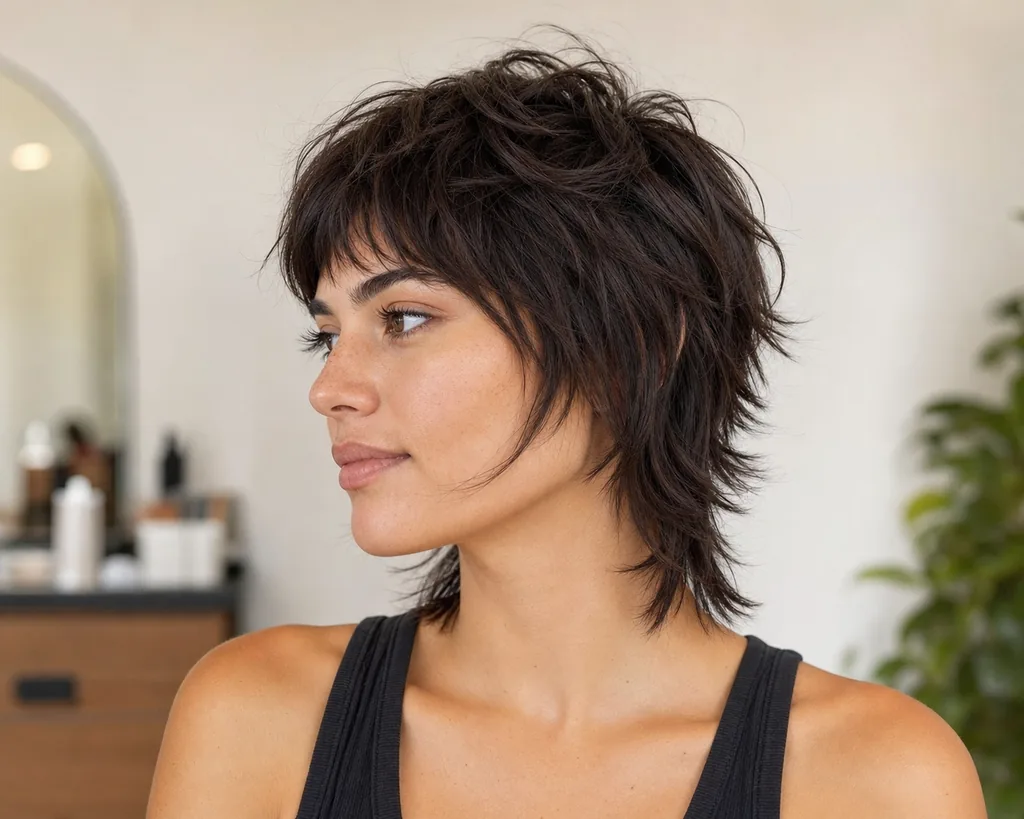 12 Short Shaggy Haircuts for Women That Are Trending Right Now 6 short wolf cut for women with shaggy crown layers and textured nape