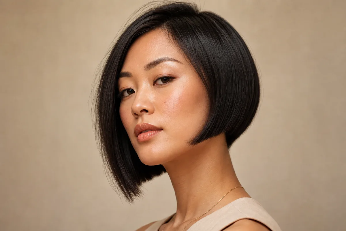 35 Edgy Short Haircuts for Women Ready for a Bold Change 18 Asymmetrical bob haircut with diagonal line — short angled hairstyle for round faces