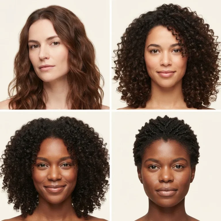 Four curl types compared side by side from 2A waves to 4C coils for short curly haircuts