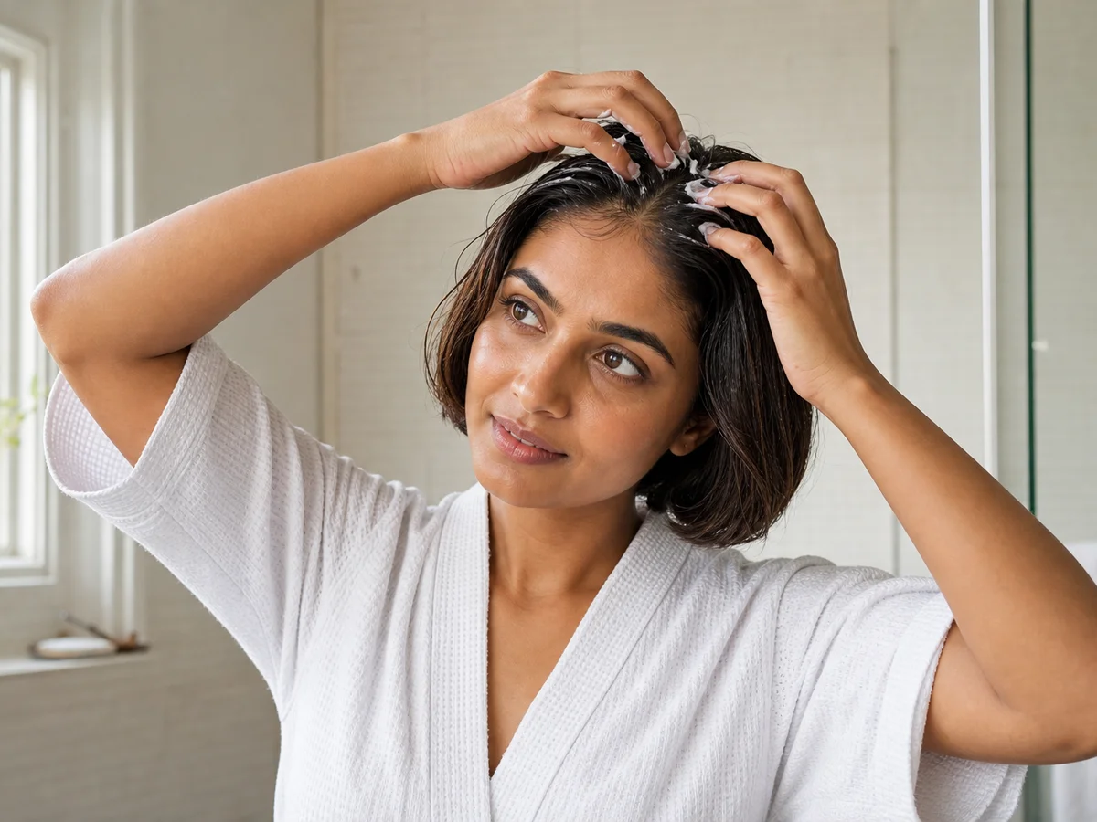 best styling products for short hair — short bob being prepped at the roots with lightweight volumizing mousse