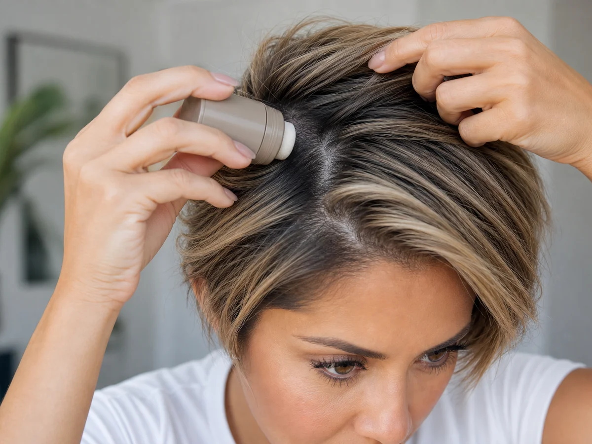 best styling products for short hair — texture powder tapped into fine short-hair roots