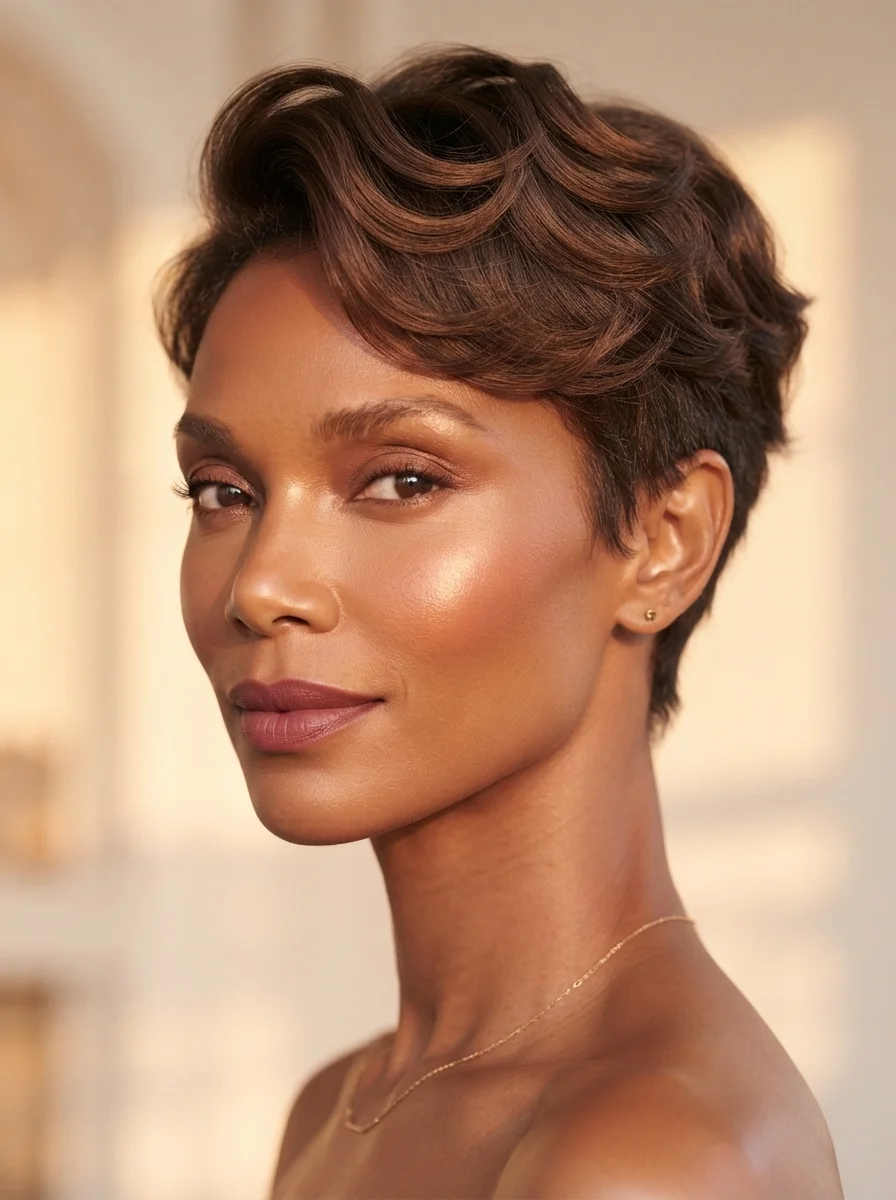 20 Finger Wave Hairstyles for Black Women With Short Hair 13 Bixie waves with soft layers hairstyle on short hair — blend of pixie and longer crown layers