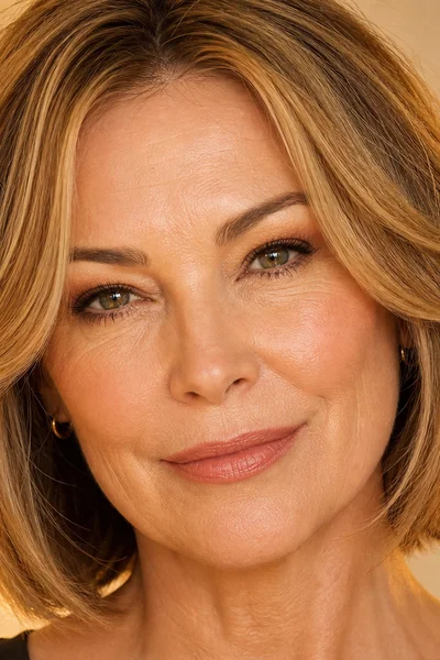 Bob with curtain bangs for women over 50 — center-parted bangs swept back to frame the face