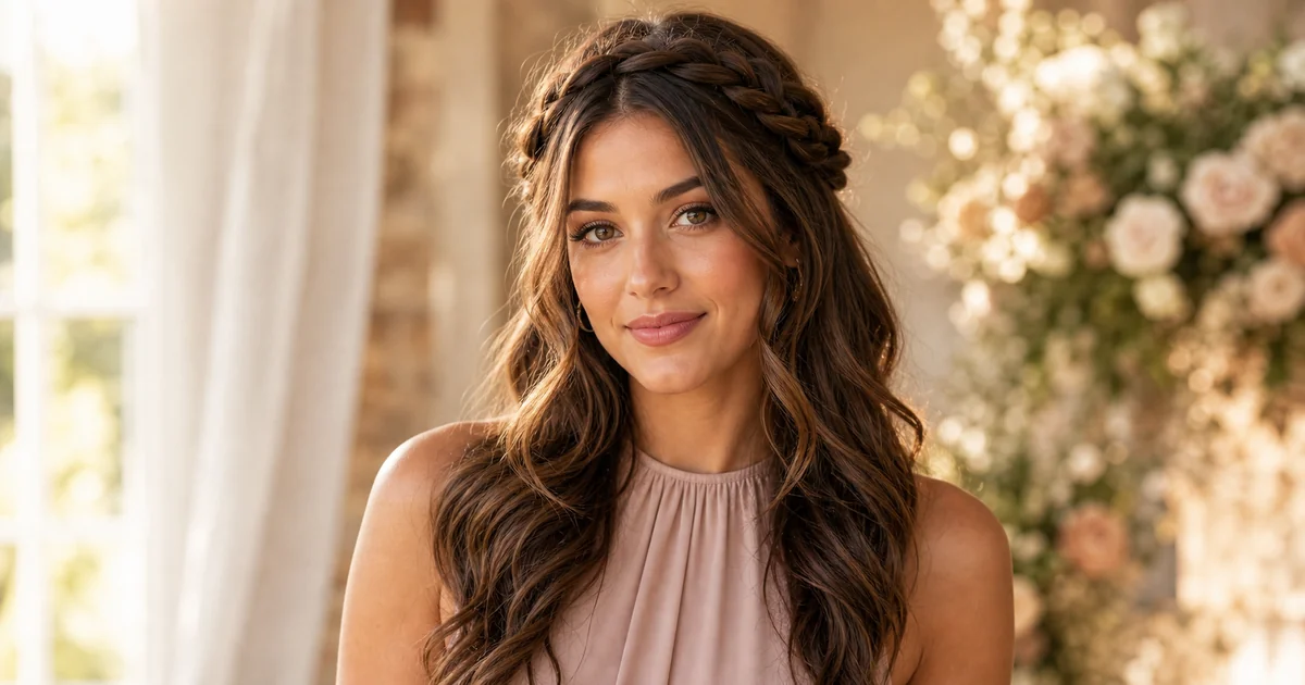 5 Half-Up and Braided Bridesmaid Hairstyles for Any Neckline 4 Boho braid crown bridesmaid hairstyle.