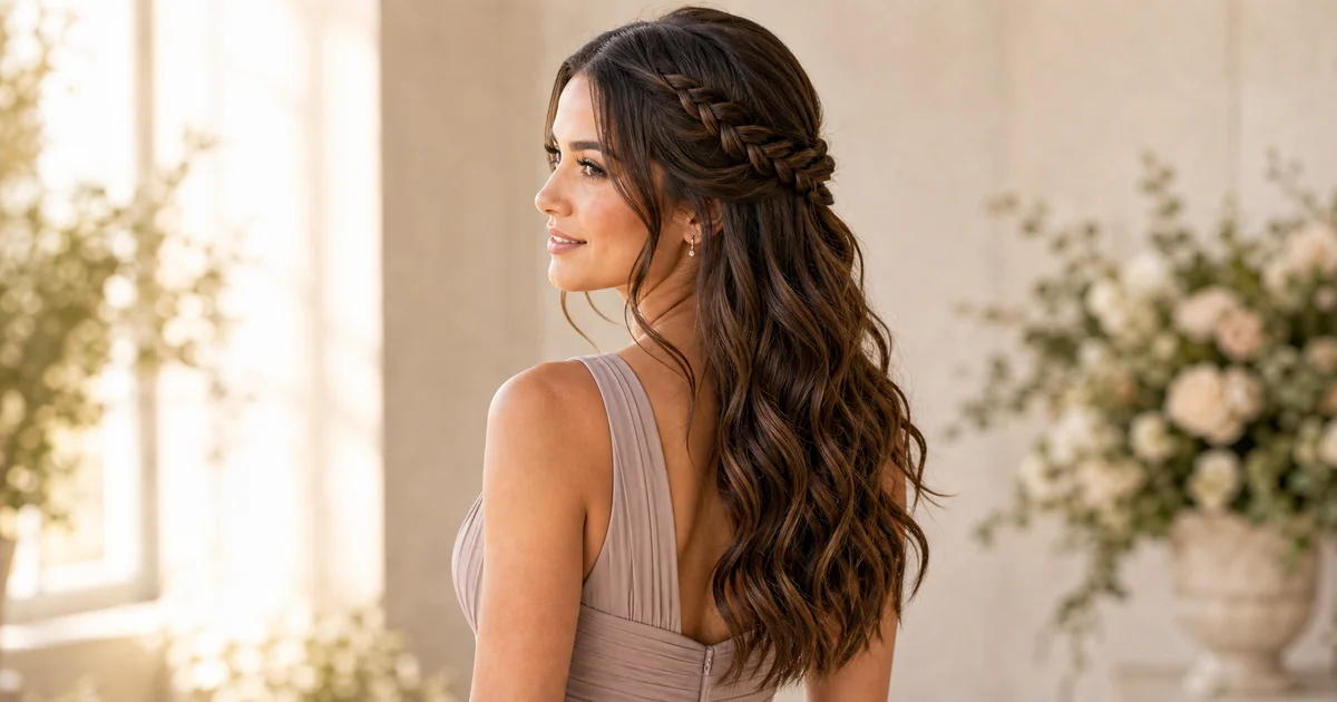 5 Half-Up and Braided Bridesmaid Hairstyles for Any Neckline 7 Braided half-up with loose waves bridesmaid hairstyle.