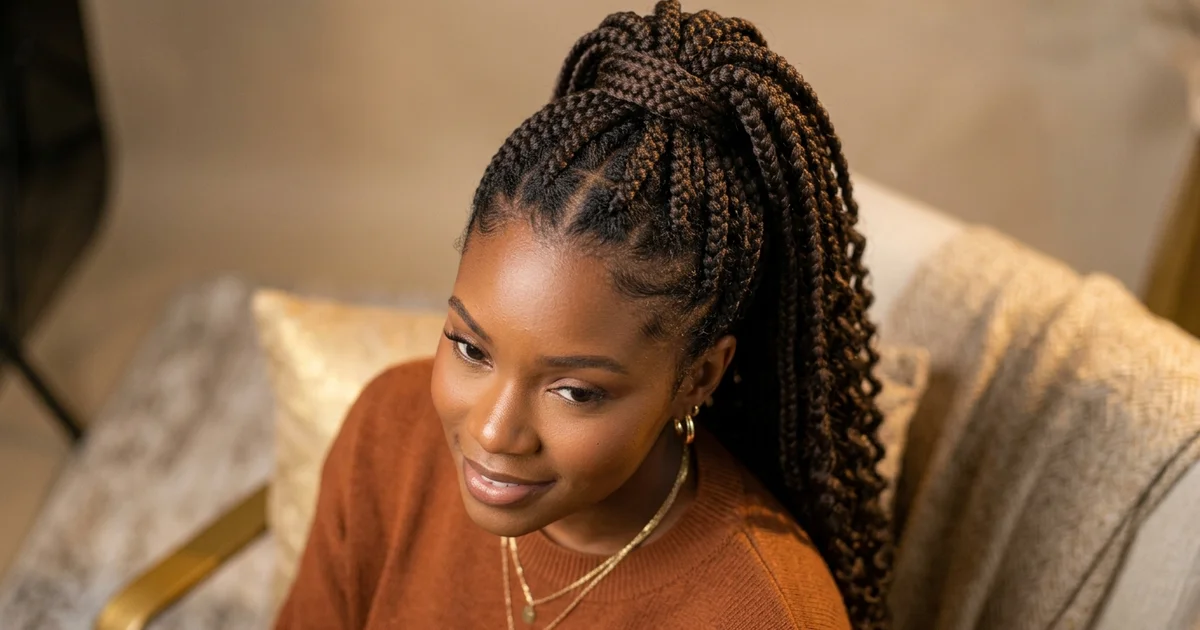 12 Braided Ponytail Ideas for Workouts and Everyday Wear 13 Braided ponytail with weave blended at crown showing fullness for fine hair and seamless natural blend