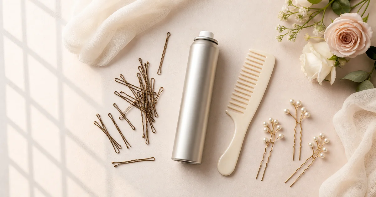 Touch-up kit for maintaining a backless bridesmaid hairstyle all day.