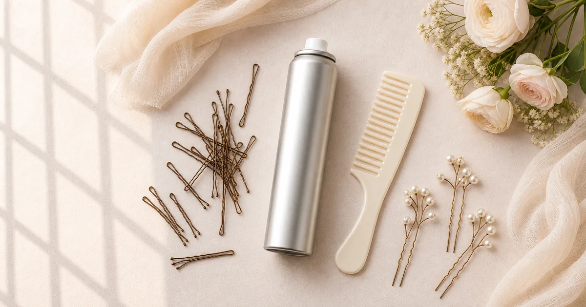 Touch-up kit for maintaining a high-neck or illusion bridesmaid hairstyle all day.