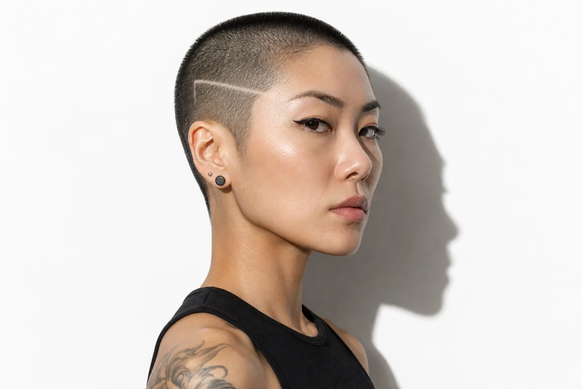 35 Edgy Short Haircuts for Women Ready for a Bold Change 34 Buzz cut with shaved design detail — uniform short buzz with geometric line pattern