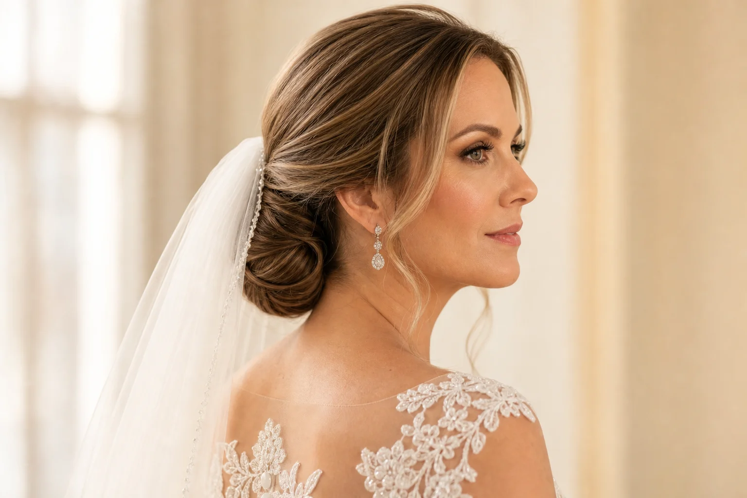 18 Wedding Hairstyles With a Veil You'll Fall in Love With 14 Classic chignon with veil wedding hairstyle for oval and long face shapes