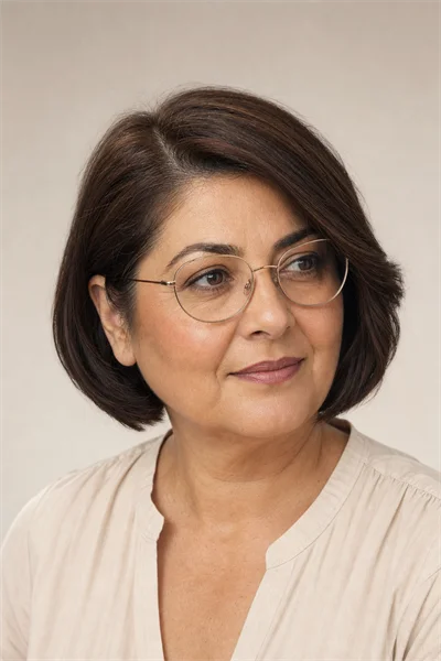 25 Flattering Short Haircuts for Women Over 50 Round Faces 10 Chin-length bob with deep side part — flattering short style for glasses-wearing women over 50