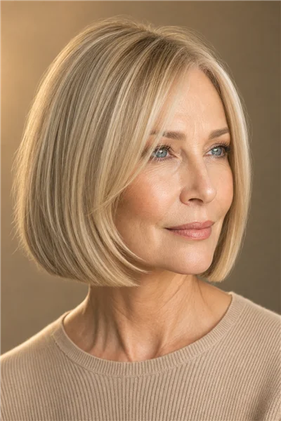 chin-length bob with face-framing layers for fine hair — blunt perimeter with soft framing layers
