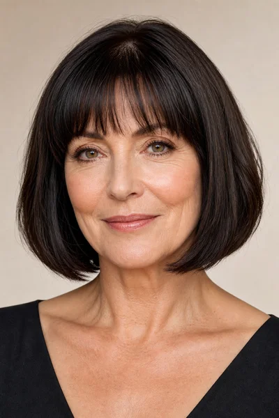 12 Flattering Short Haircuts With Bangs for Women Over 50 14 Classic bob haircut with soft blunt bangs, elegant timeless style