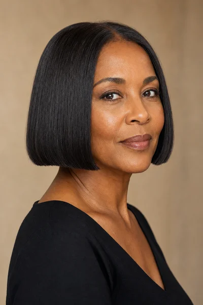 35 Short Haircuts for Black Women Over 50 That Look Stunning in 2026 17 Classic chin-length bob for Black women over 50 — blunt line at jaw, universally flattering style