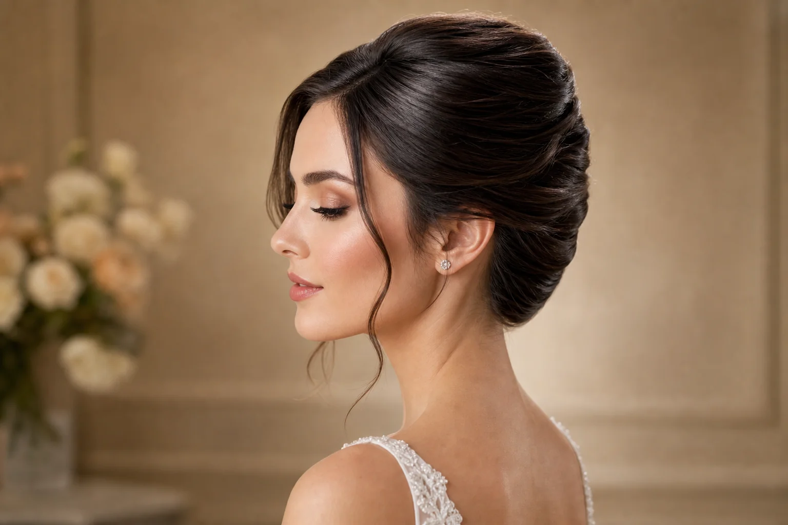 Classic French twist bridal hairstyle — formal polished style