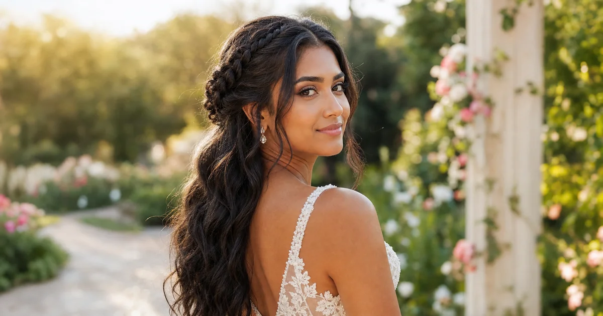 Two temple braids half-up — iconic boho wedding hairstyle for all hair types