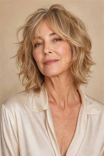 25 Flattering Short Layered Haircuts for Women Over 50 17 classic shag with face-framing layers on mature woman over 50