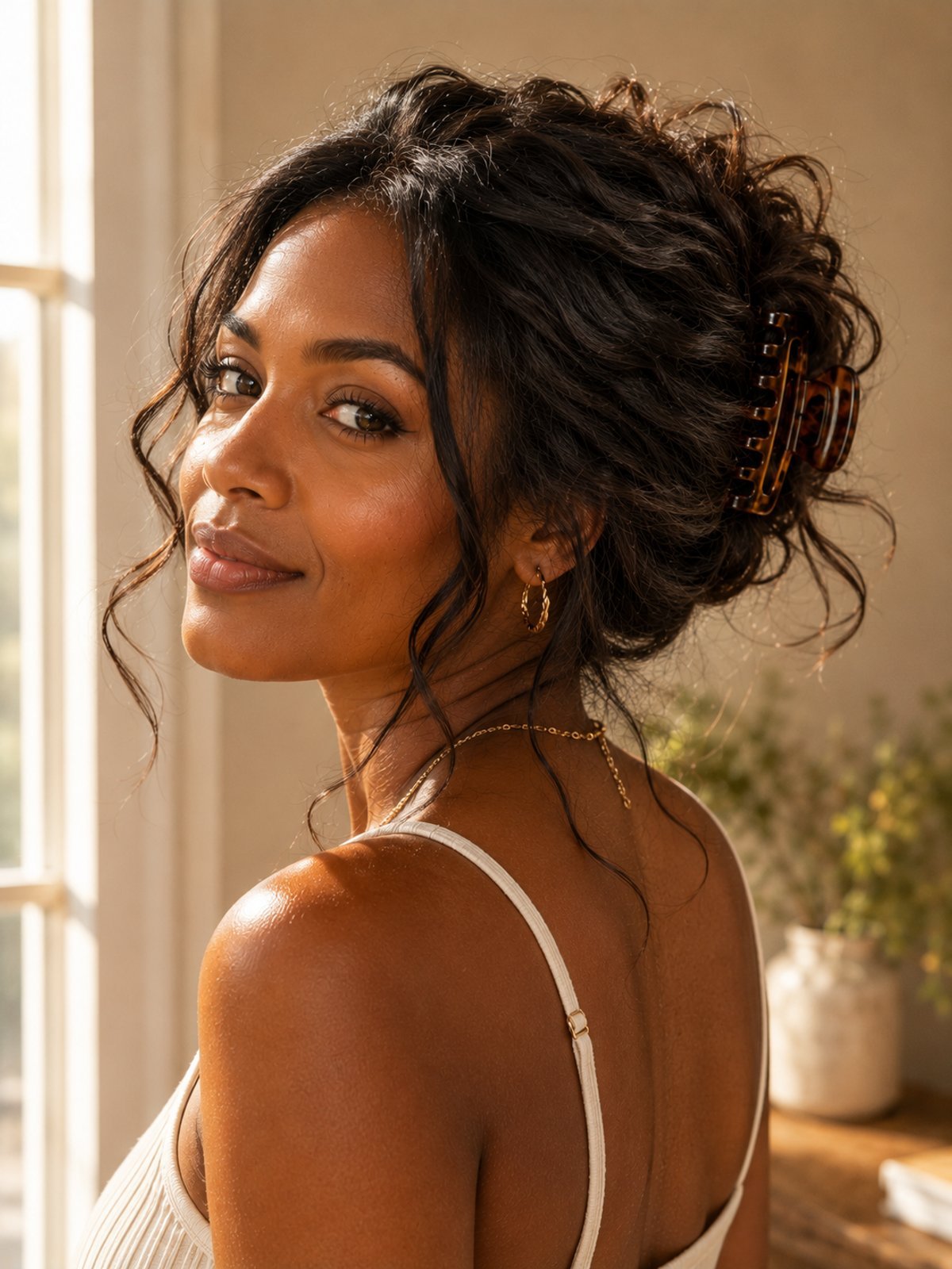 Claw clip updo for long thick hair — one-minute grab-and-go hairstyle
