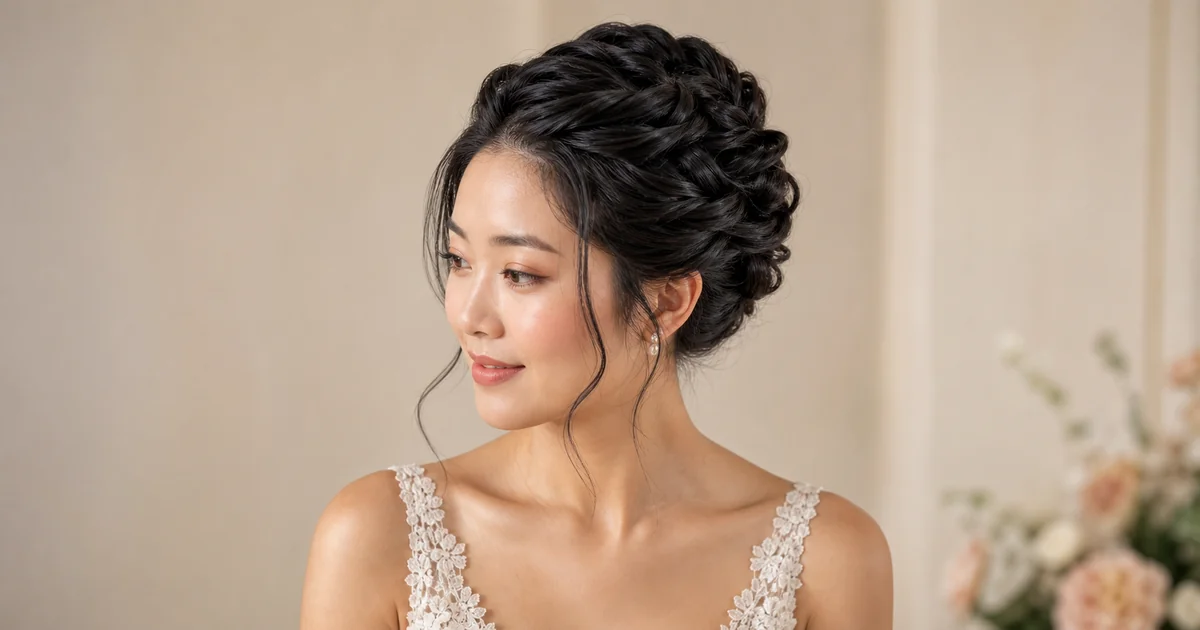 collarbone-length twisted wedding updo