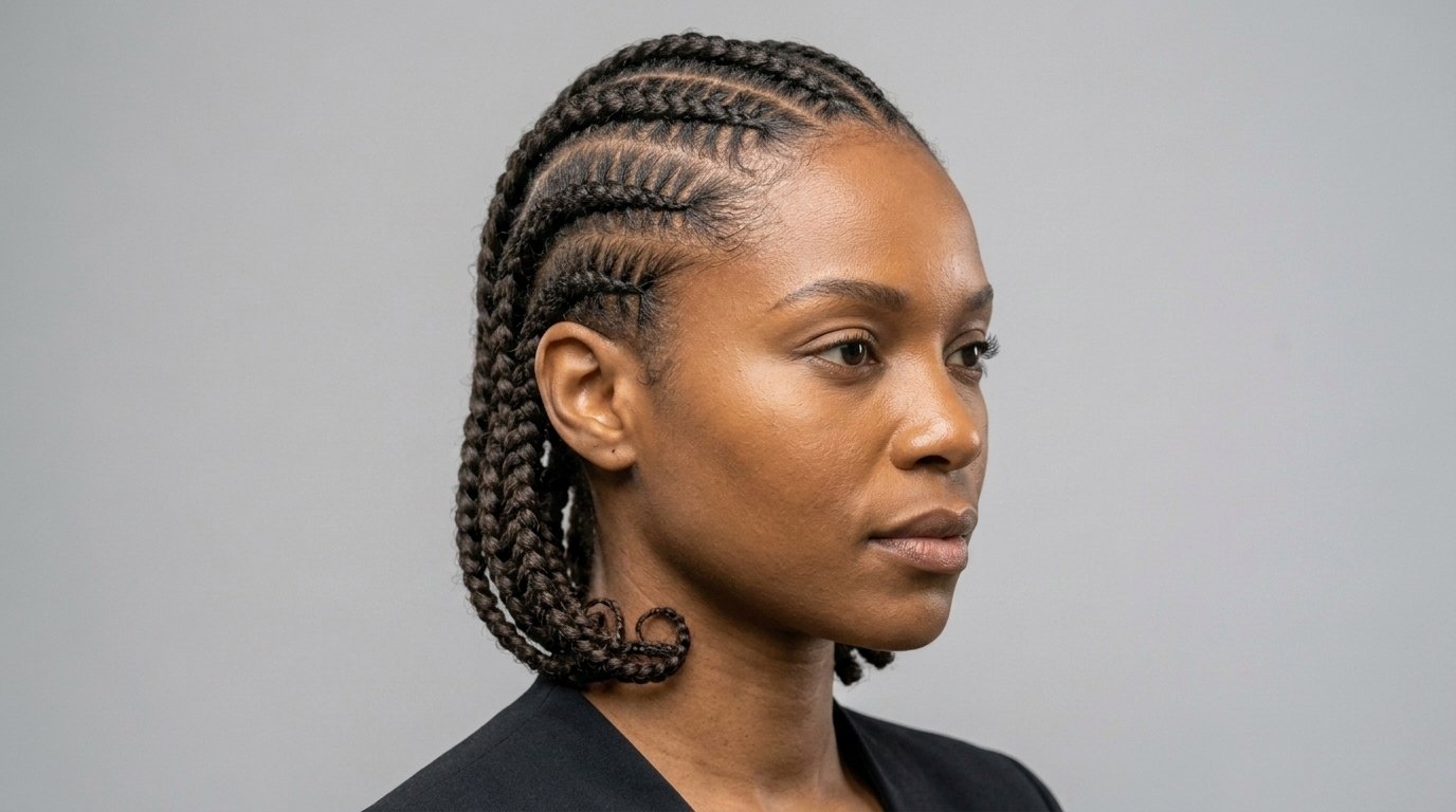 22 Cornrow Hairstyles That Are Protective and Stylish 7 Short cornrow bob hairstyle at chin length on natural hair.