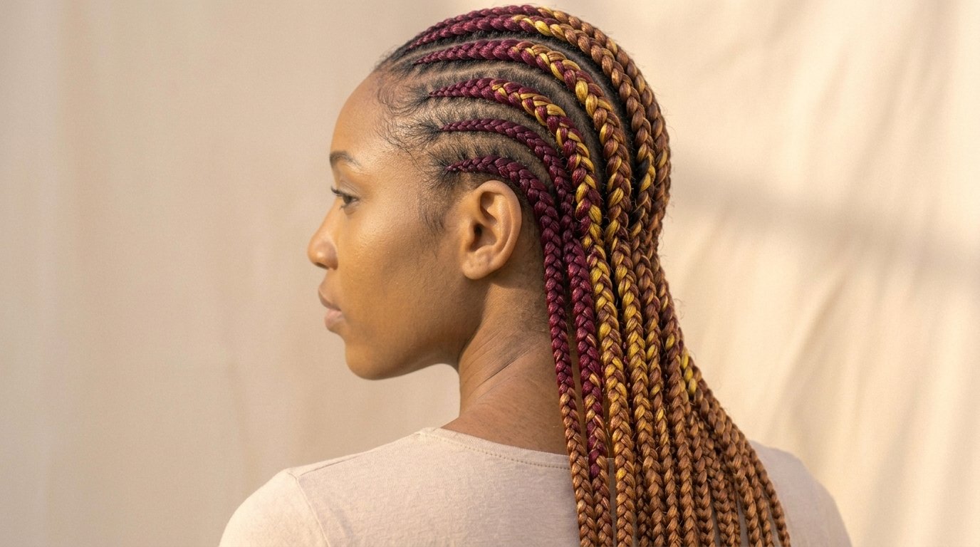 22 Cornrow Hairstyles That Are Protective and Stylish 16 Cornrow braids with colored hair extensions adding bold color statement.