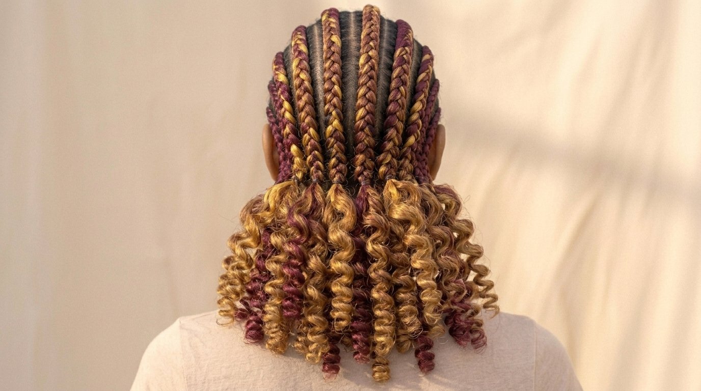 22 Cornrow Hairstyles That Are Protective and Stylish 17 Cornrow braids with soft curly textured ends creating contrast.